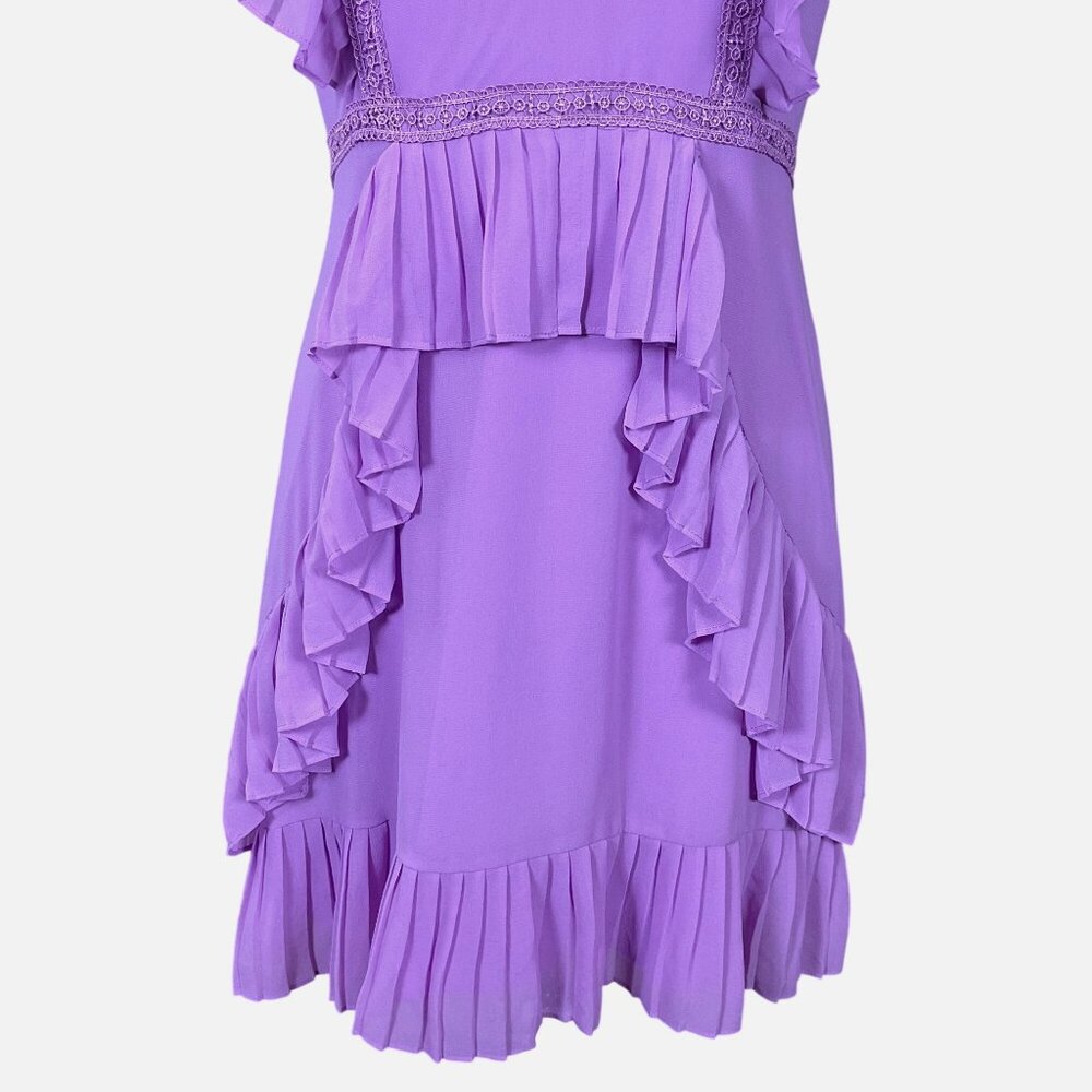 BCBGMAXAZARIA Sleeveless Pleated Lined V-Neck Ruffled Sheath Dress 8 - Picture 4 of 11
